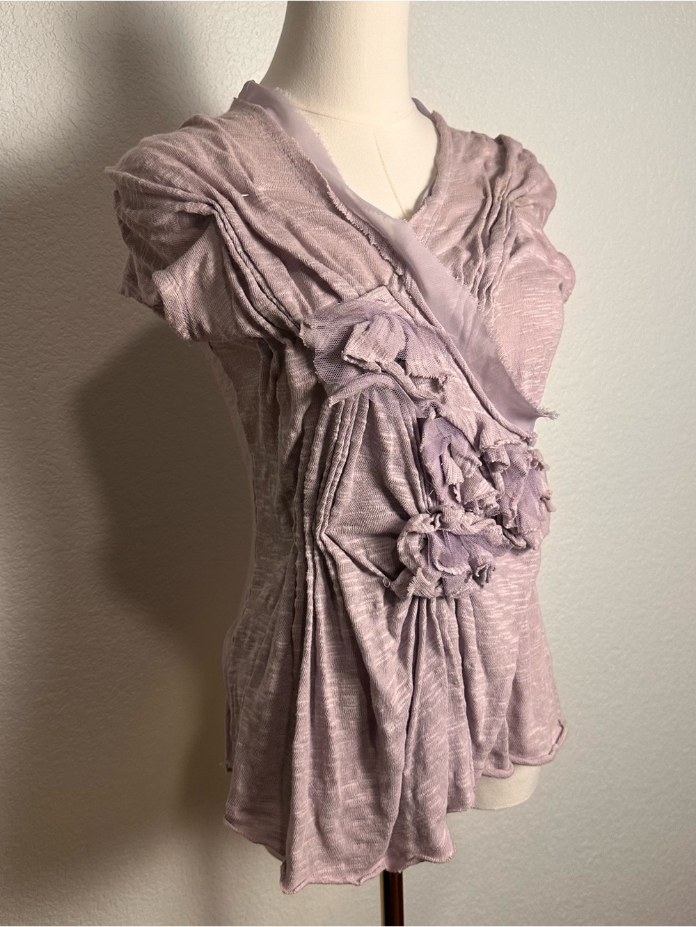 Vintage Charlotte Russe Lavender Ruched Floral Accent Top